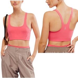 Free People Movement Never Better Square Neck Sports Bra Neon Coral Sz S NWT